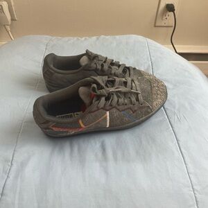 Puma Gray Casual Lace-Up Sneakers with Multicolor Stitching